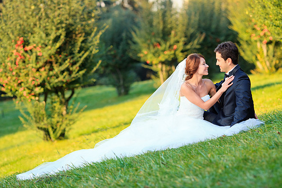 beautiful bride with a handsome groom happy together